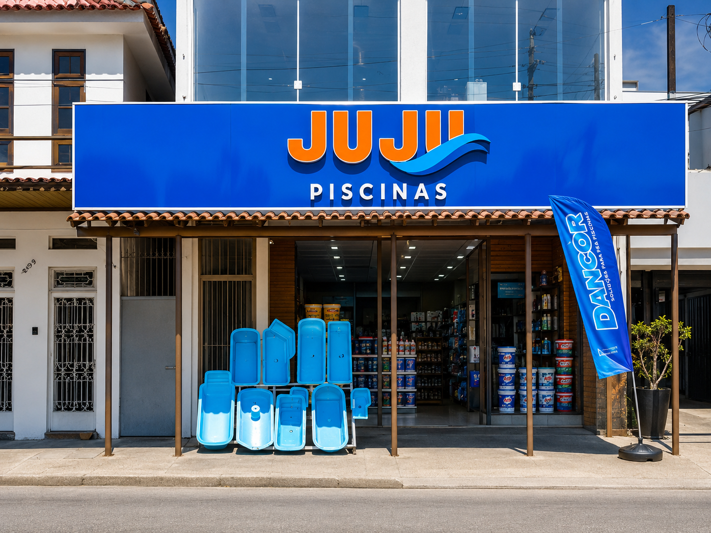 Fachada da loja Juju Piscinas